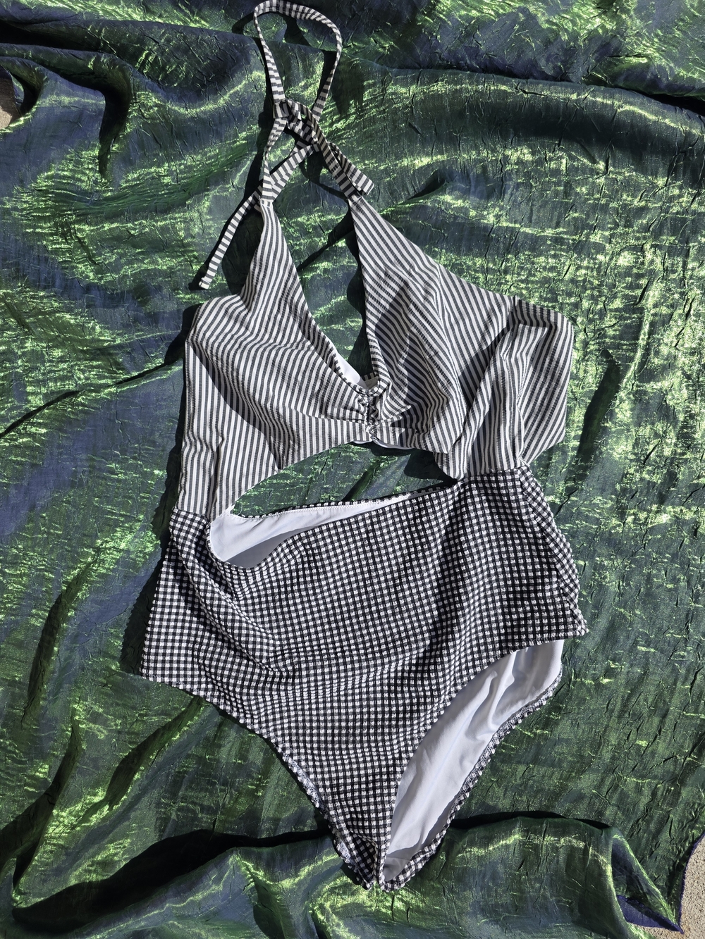 Aerie Black & White Stripe Cutout One-Piece Swimsuit Women's